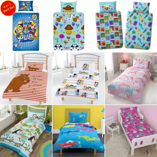 JUNIOR BEDDING BUNDLE Set 4 in 1 Kids Duvet Cover, Pillowcase, Quilt