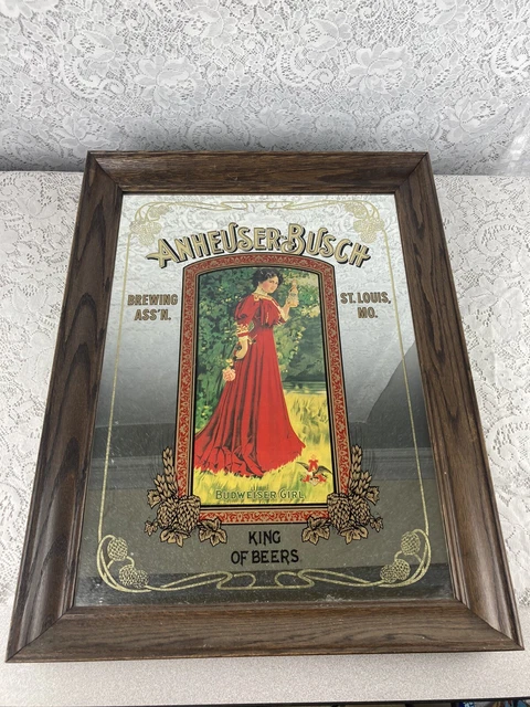 Vintage 1992 Anheuser Busch Mirror Sign Budweiser Girl advertisement