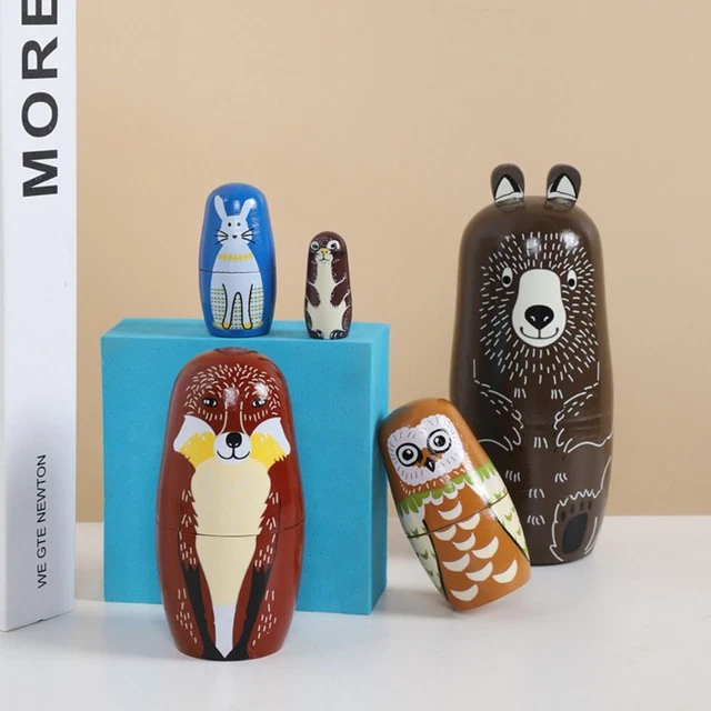 Wood Animal Matryoshka Doll Smooth Wooden Stacking Dolls  Kids