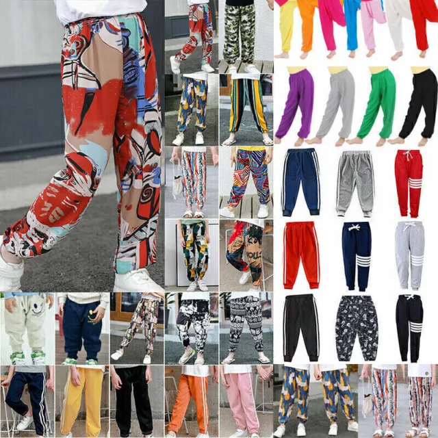 Kids Boys Girls Harem Pants Sports Sweats Jogger Casual Slacks Trousers Bottoms.