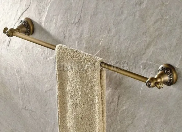 Antique Brass Carved Flower Wall Mounted Bathroom Single Towel Bar Rack fba423