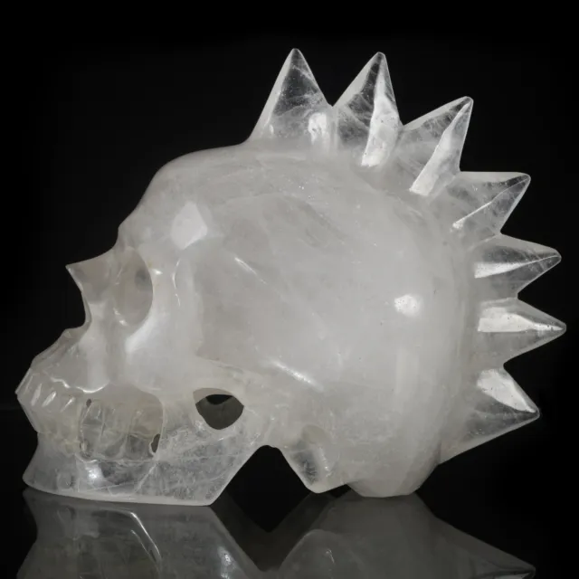 Calavera Mohawk tallada en cristal de cuarzo transparente natural de 4,88" 34J63