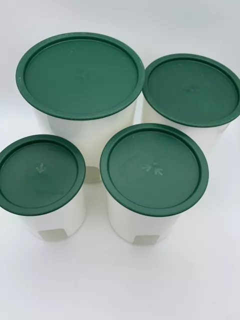 4 Tupperware One Touch Nesting Canisters Set with Green Lids. read description 2