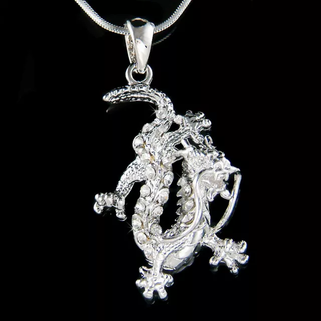 Dragon Avec Cristal Swarovski Chinois Amulette Oriental Magique Fairy Collier