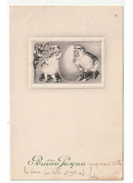 1922 Antique Carte Postale Enfants Vêtements De Poussins Oeuf Voeux Bonne Pâques