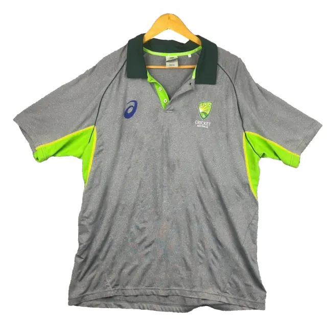 Cricket Australia Polo T-Shirt Asics Mens Size XL Grey Green Sports Collared