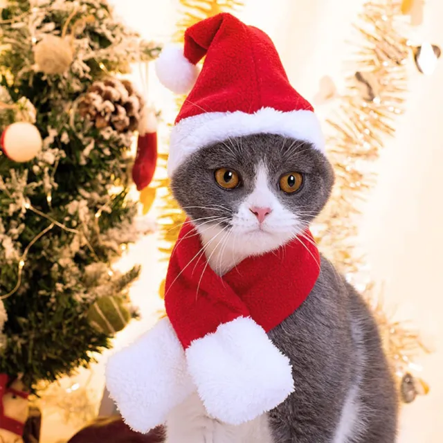 Weihnachten Haustier Katzen Hunde Welpen Santa Hut & Schal Kostüm Outfits Dekors