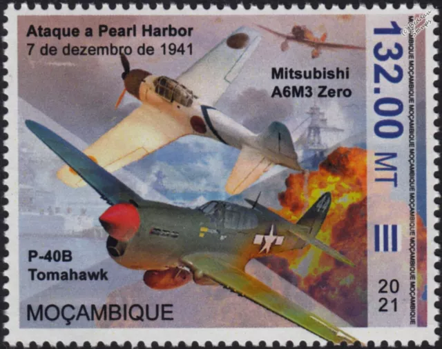 WWII 1941 PEARL HARBOR P-40 Warhawk / Tomahawk & IJN A6M3 ZERO Aircraft Stamp