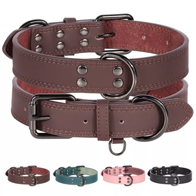 Luxury Genuine leather Dog Collar Adjustable Neck Strap Heavy Duty Metal Buckle