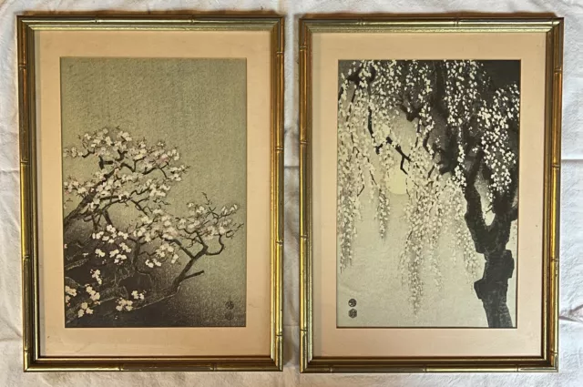 Eiichi KOTOZUKA Pair (2) Cherry Blossom Wood-Block Prints, Signed, Framed/Matted