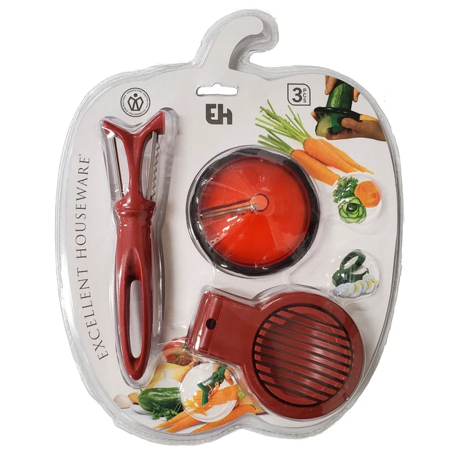 Juego de 3 Herramientas de Cocina Rojo Cortador de Huevos y Espiralizador Nuevo