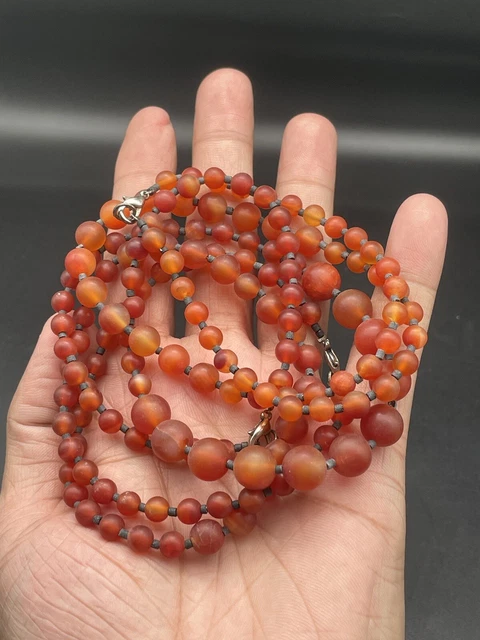 Lot Sale, 3 Necklace Of Old Authentic Yemeni Carnelian Aqeeq Stone Beads Natural