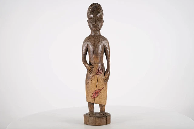 Beautiful Yoruba Figure with Leaf Carvings 16" - Nigeria