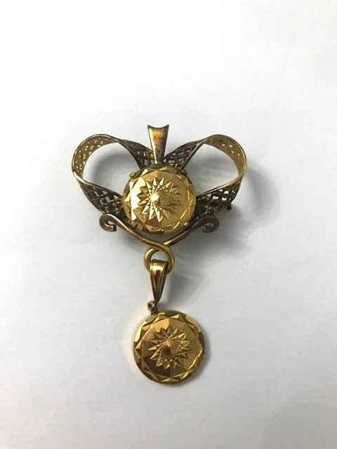 Ancienne Broche En Plaquer Or 18k 750 Art Déco Nouveau créateur coeur rouge