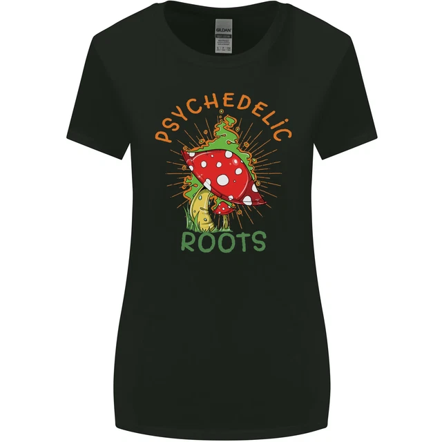 Psichedelico Roots Magia Funghi Lsd Hippy Donna più Ampia Taglio T-Shirt