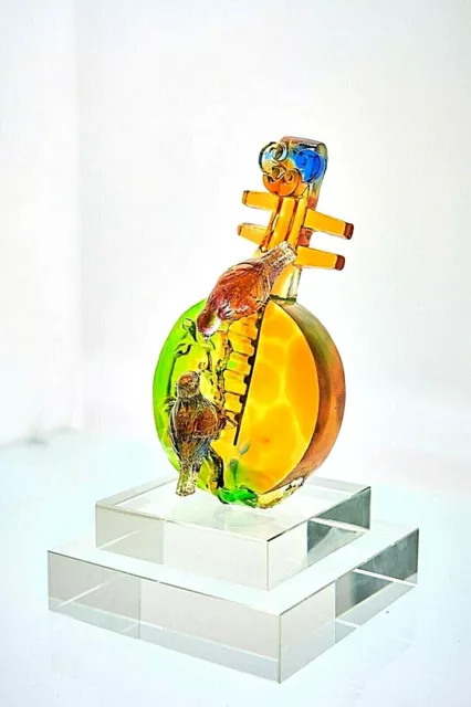 Pate de verre Liuli Bird Moon Guitar Glass Art Sculpture Crystal Ornament Gift