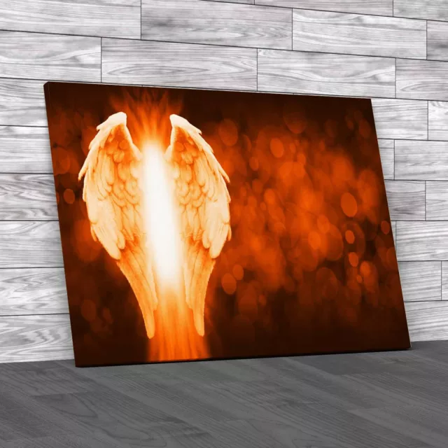 Angel Wings Bokeh Stunning Pair Bright Light Orange Canvas Print Large Picture