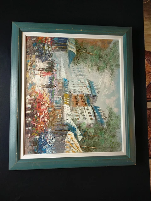 Tableau Huile Sur Toile - Vue De Paris Signé C. Burnett - Style Années 40-60 - Occasion (petits Manques)