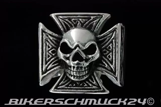 Totenkopf Ring Eisernes Kreuz Flammen Edelstahl Iron Cross Bikerschmuck Geschenk 3