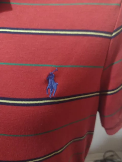 POLO RALPH LAUREN Red Striped 100% Cotton Short Sleeve Polo Shirt ...