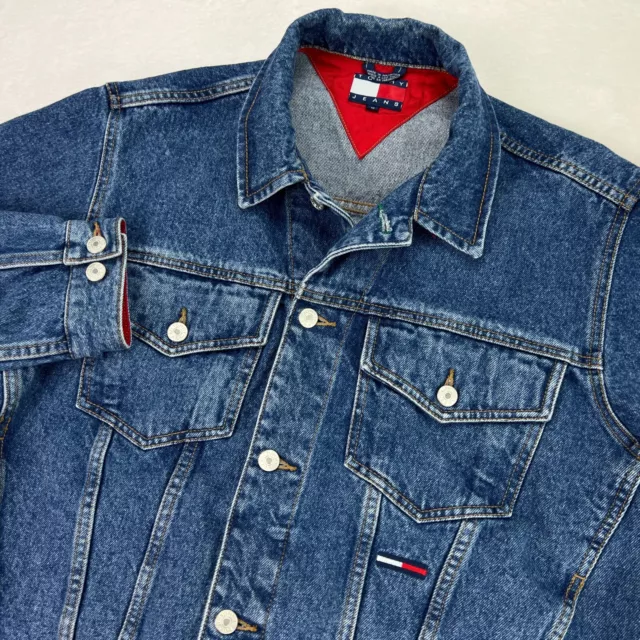 Tommy Hilfiger VTG 90s Y2K Mens Sz M Blue Denim Classic Trucker Jean Jacket