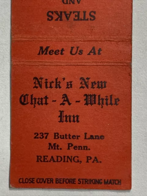 Restaurant Matchbook Cover Nick’s New Chat A While In Reading Pennsylvania