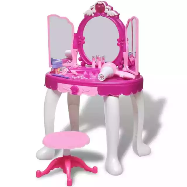 3-Mirror Kids' Playroom Standing Toy Vanity Table with Light/Sound GF0