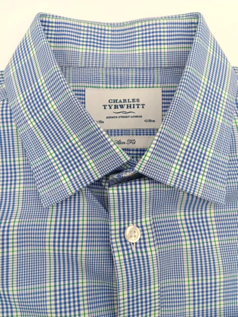 🇬🇧 CHARLES TYRWHITT Slim Fit French Cuff Shirt 16.5x35 Blue Check $23. ...