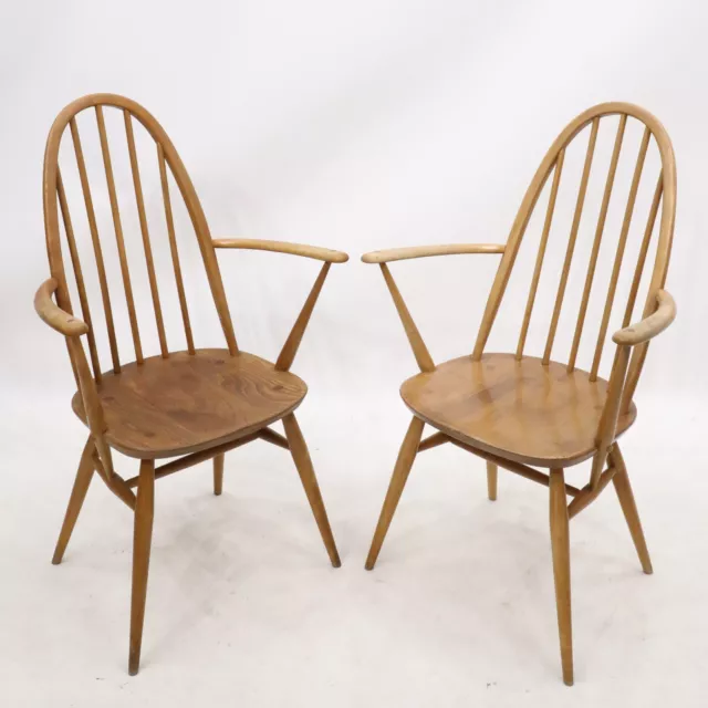 2 Ercol Windsor Quaker Bow Back Dining Chairs Carver Armchairs FREE UK Delivery 2