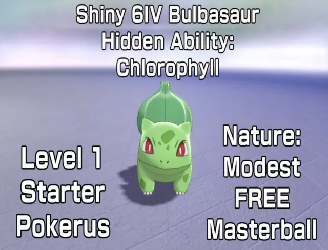 ✨ Ultra SHINY 6IV BULBASAUR ✨ Pokemon SWORD & SHIELD Kanto Starter  +MasterBall