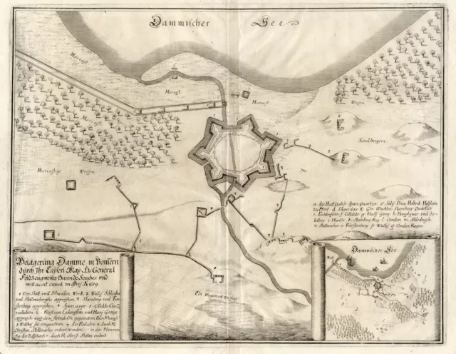 Altdamm Fournie B.Stettin Original Gravure sur Cuivre Merian 1667