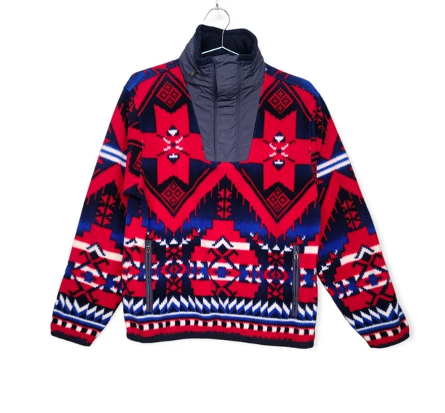 Vintage Polo Ralph Lauren Aztec Navajo Y2K Fleece 1/4 Zip Snap Jacket Mens Small