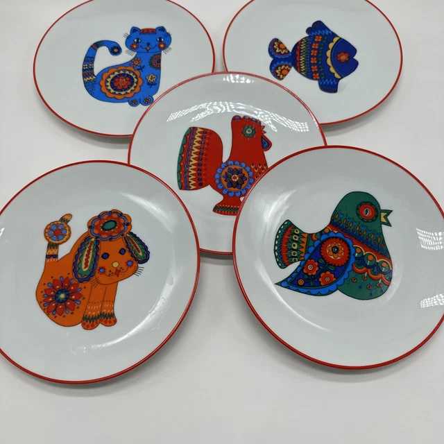 Lot Of 5 Vintage Bareuther Waldsassen Cat Dog Fish Bird Rooster Plates Germany
