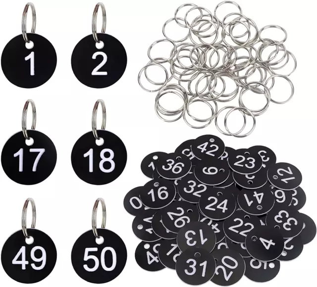 Numbers Tags,  50 Pack 35Mm Plastic Numbered Tags 1-50 round Numbered Key Tags1-