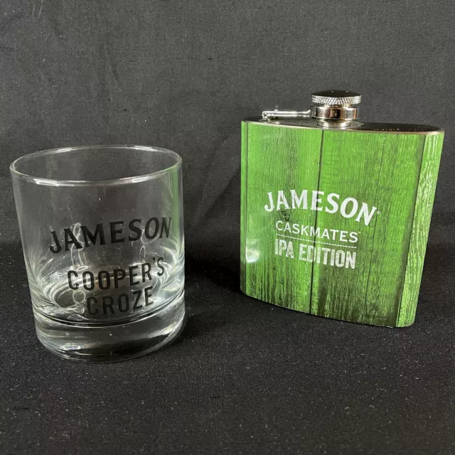 Jameson Irish Whiskey Caskmates IPA Flask With 8 Oz Copper's Croze Rocks Glass