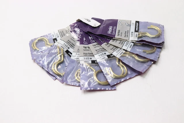 (20-Pk) Hillman Cup Hook Brass Plated Steel 1-1/2" 490945