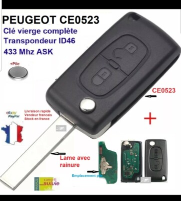 ID Coque Clé Transpondeur  Vierge ID46 207 307 308 C4 PICASSO 807 208 JUMPY Expert 