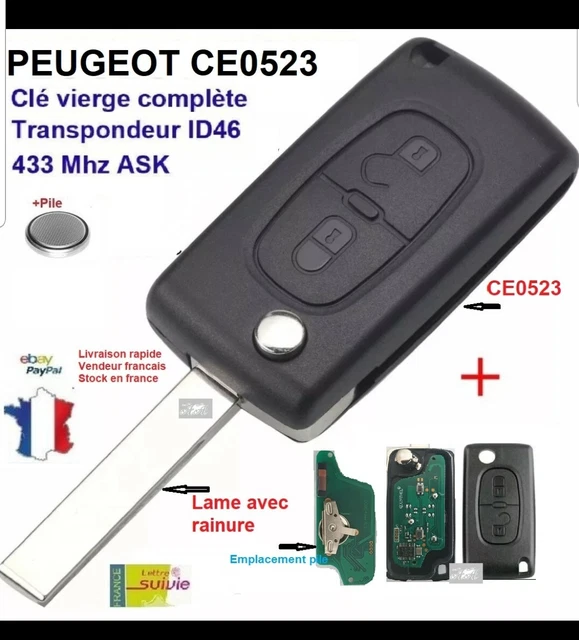 Guscio Chiave per Peugeot 207 307 308 3008 5008 807 Expert Partner C2 C3 C4 C8 Berlingo Jumpy | CE0523 | 2 Tasti | Modello senza alloggio batteria | telecomando