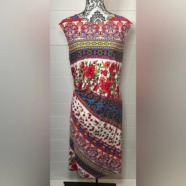 Leslie Fay Dress Womens 16 Sheath Floral Cherry Print Bridal Shower Church Work