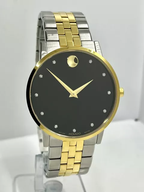 Movado Men's Museum Classic Two Tone Diamonds Black Dial 40mm Watch 0607202