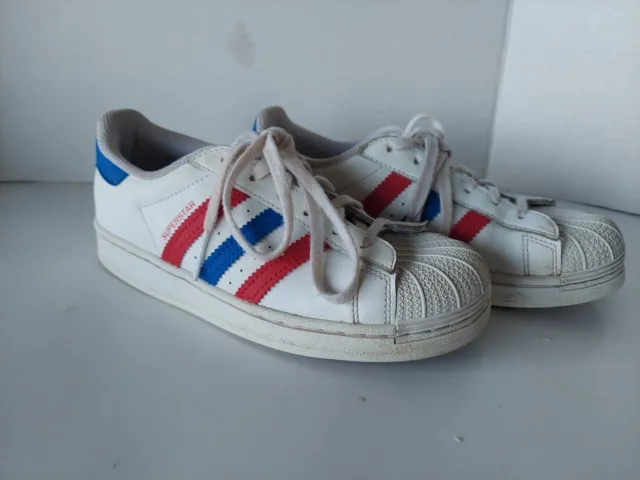Adidas Originals Superstar Sneakers Shoes Youth Size 3 Red White Blue FW5851