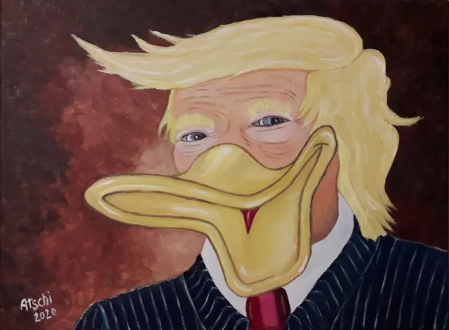 Donald stupido presidente degli Stati Uniti Duckistan (quadro a olio su tela cornice a cunei) 40 x 30