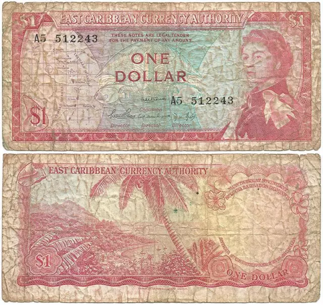 1965 "EAST CARRIBEAN STATES" British Colonies "$1.00 Note" THE FIRST SIGNATURES