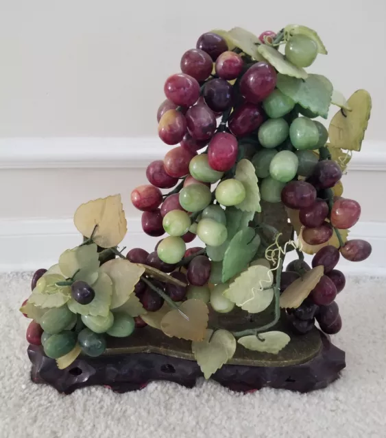 Vtg Marble-Jade-Glass-Wood Grape Cluster Sculpture