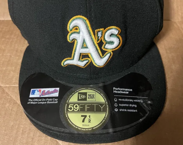 A’s MLB OFFICIAL NEW ERA 59FIFTY AUTHENTIC COLLECTION Baseball Cap  BLACK  7-1/2 2