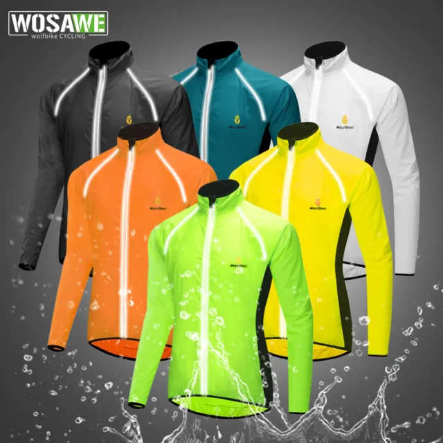 WOSAWE Men's Cycling Jacket Hi Viz Waterproof Windproof Top Rain Coat Foldable