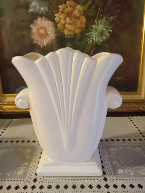 Vintage Haeger Pottery Matte White Art Deco Vase 9.5"