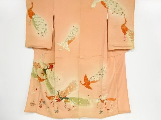 42206# Japanese Kimono / Antique Kimono / Embroidery / Peacock
