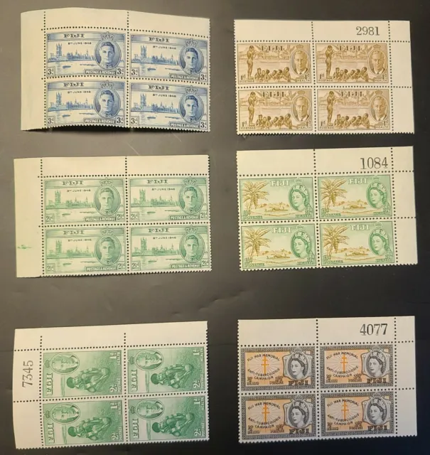 Fiji Block Stamps Collection with Plate or Sheet Numbers 1946 Peace Victory Set