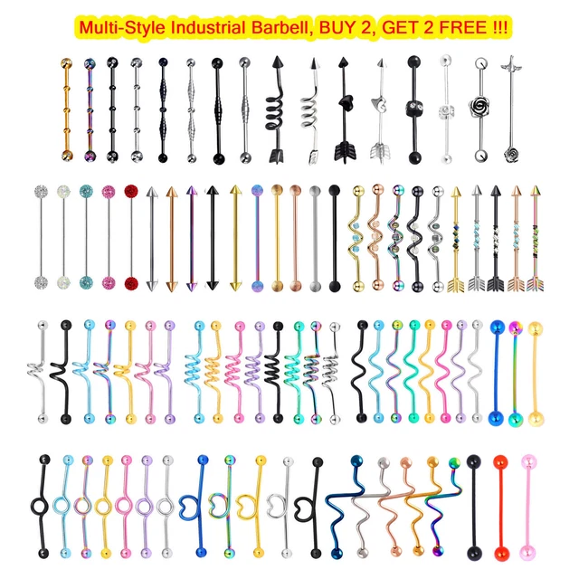 14G Industrial Barbell Cartilage Scaffold Ear Piercing CZ Twist Spiral Arrow Bar